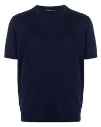 dunkelblaues Strick T-Shirt mit einem Rundhalsausschnitt von Tagliatore