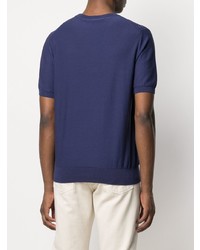 dunkelblaues Strick T-Shirt mit einem Rundhalsausschnitt von Canali