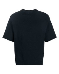 dunkelblaues Strick T-Shirt mit einem Rundhalsausschnitt von There Was One