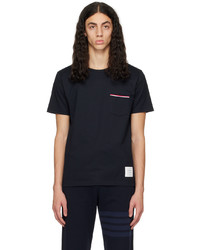 dunkelblaues Strick T-Shirt mit einem Rundhalsausschnitt von Thom Browne