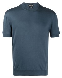 dunkelblaues Strick T-Shirt mit einem Rundhalsausschnitt von Tom Ford