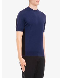 dunkelblaues Strick T-Shirt mit einem Rundhalsausschnitt von Prada
