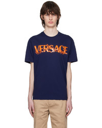 dunkelblaues Strick T-Shirt mit einem Rundhalsausschnitt von Versace