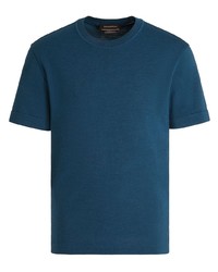 dunkelblaues Strick T-Shirt mit einem Rundhalsausschnitt von Zegna