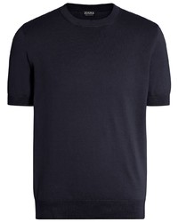 dunkelblaues Strick T-Shirt mit einem Rundhalsausschnitt von Zegna