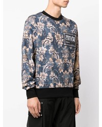 dunkelblaues Sweatshirt mit Blumenmuster von VERSACE JEANS COUTURE