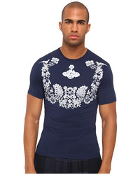 dunkelblaues T-shirt mit Blumenmuster