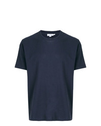 dunkelblaues T-Shirt mit einem Rundhalsausschnitt aus Netzstoff von Sunspel