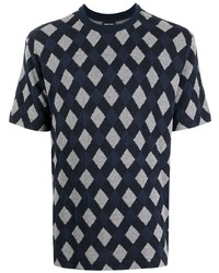 dunkelblaues T-Shirt mit einem Rundhalsausschnitt mit Argyle-Muster