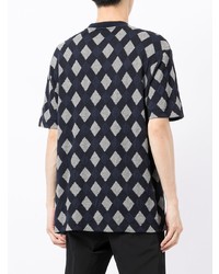 dunkelblaues T-Shirt mit einem Rundhalsausschnitt mit Argyle-Muster von Giorgio Armani