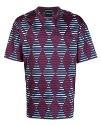 dunkelblaues T-Shirt mit einem Rundhalsausschnitt mit Argyle-Muster von Giorgio Armani