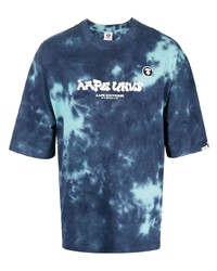 dunkelblaues Mit Batikmuster T-Shirt mit einem Rundhalsausschnitt von AAPE BY A BATHING APE