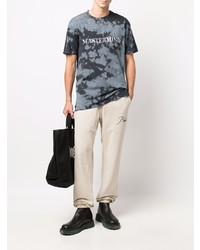 dunkelblaues Mit Batikmuster T-Shirt mit einem Rundhalsausschnitt von Mastermind World