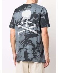 dunkelblaues Mit Batikmuster T-Shirt mit einem Rundhalsausschnitt von Mastermind World