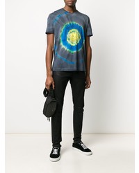 dunkelblaues Mit Batikmuster T-Shirt mit einem Rundhalsausschnitt von Versace