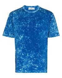 dunkelblaues Mit Batikmuster T-Shirt mit einem Rundhalsausschnitt von Stone Island