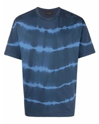 dunkelblaues Mit Batikmuster T-Shirt mit einem Rundhalsausschnitt von Roberto Collina
