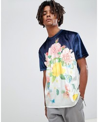 dunkelblaues T-Shirt mit einem Rundhalsausschnitt mit Blumenmuster von ASOS DESIGN