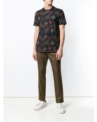 dunkelblaues T-Shirt mit einem Rundhalsausschnitt mit Blumenmuster von Etro