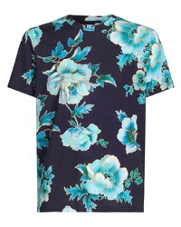 dunkelblaues T-Shirt mit einem Rundhalsausschnitt mit Blumenmuster von Etro