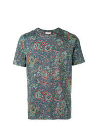 dunkelblaues T-Shirt mit einem Rundhalsausschnitt mit Blumenmuster von Etro