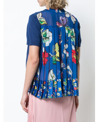 dunkelblaues T-Shirt mit einem Rundhalsausschnitt mit Blumenmuster von Sacai