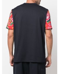 dunkelblaues T-Shirt mit einem Rundhalsausschnitt mit Blumenmuster von Junya Watanabe MAN