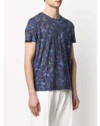 dunkelblaues T-Shirt mit einem Rundhalsausschnitt mit Blumenmuster von Etro