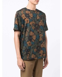 dunkelblaues T-Shirt mit einem Rundhalsausschnitt mit Blumenmuster von Paul Smith