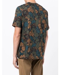 dunkelblaues T-Shirt mit einem Rundhalsausschnitt mit Blumenmuster von Paul Smith