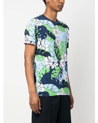 dunkelblaues T-Shirt mit einem Rundhalsausschnitt mit Blumenmuster von Moschino