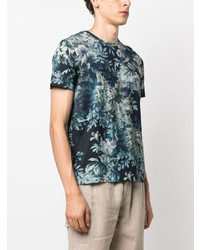 dunkelblaues T-Shirt mit einem Rundhalsausschnitt mit Blumenmuster von Etro