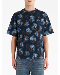 dunkelblaues T-Shirt mit einem Rundhalsausschnitt mit Blumenmuster von Etro