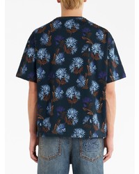 dunkelblaues T-Shirt mit einem Rundhalsausschnitt mit Blumenmuster von Etro