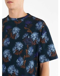 dunkelblaues T-Shirt mit einem Rundhalsausschnitt mit Blumenmuster von Etro