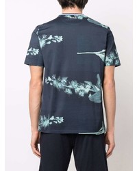 dunkelblaues T-Shirt mit einem Rundhalsausschnitt mit Blumenmuster von Paul Smith