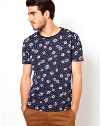dunkelblaues T-Shirt mit einem Rundhalsausschnitt mit Blumenmuster von GANT RUGGER