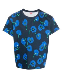 dunkelblaues T-Shirt mit einem Rundhalsausschnitt mit Blumenmuster von Kenzo