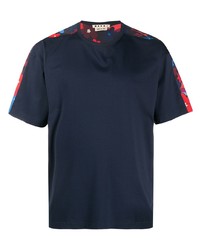 dunkelblaues T-Shirt mit einem Rundhalsausschnitt mit Blumenmuster von Marni