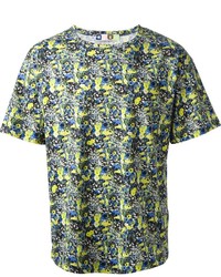 dunkelblaues T-Shirt mit einem Rundhalsausschnitt mit Blumenmuster von MSGM