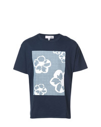 dunkelblaues T-Shirt mit einem Rundhalsausschnitt mit Blumenmuster von Odin
