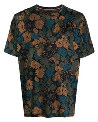 dunkelblaues T-Shirt mit einem Rundhalsausschnitt mit Blumenmuster von Paul Smith