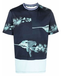 dunkelblaues T-Shirt mit einem Rundhalsausschnitt mit Blumenmuster von Paul Smith