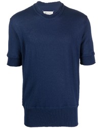 dunkelblaues T-Shirt mit einem Rundhalsausschnitt mit Destroyed-Effekten