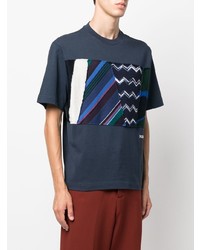 dunkelblaues T-Shirt mit einem Rundhalsausschnitt mit Flicken von Missoni