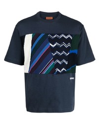 dunkelblaues T-Shirt mit einem Rundhalsausschnitt mit Flicken von Missoni