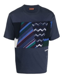 dunkelblaues T-Shirt mit einem Rundhalsausschnitt mit Flicken von Missoni