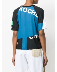 dunkelblaues T-Shirt mit einem Rundhalsausschnitt mit Flicken von Koché