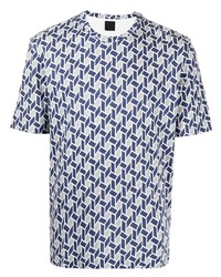 dunkelblaues T-Shirt mit einem Rundhalsausschnitt mit geometrischem Muster von D'urban