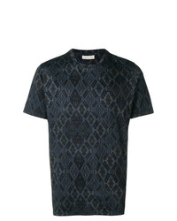 dunkelblaues T-Shirt mit einem Rundhalsausschnitt mit geometrischem Muster von Etro